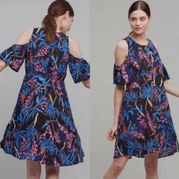 Maeve x Anthropologie Elia Cold Shoulder Dress Flutter Sleeves - 0P - Picture 8 of 11